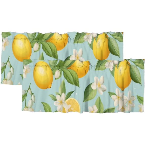Lemon Blackout Curtain Valances Lemon Fruit Green Botanical Leaves Rod Pocket Light Filtering Valances for Kitchen and Bathroom 54x18inch(2Pcs)