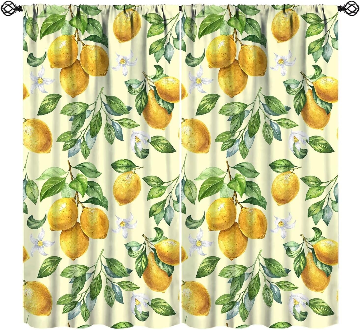 Lemon Blackout Curtains Fresh Summer Fruit Green Leaves White Flowers ...
