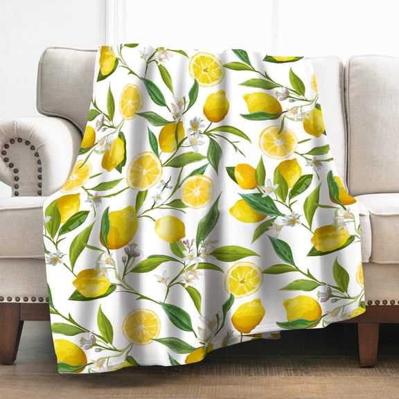 Lemon Blanket Gifts for Women Girls Boys, Yellow Fruits Leaves Print Decoration for Home Bedroom Living Room Office Dorm, Warm Soft Comfy Fuzzy Lightweight Throw Plush Blankets 50"x60"