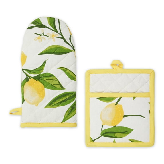 Multi-Color Lemon Bliss Cotton Print Kitchen (Set of 2)
