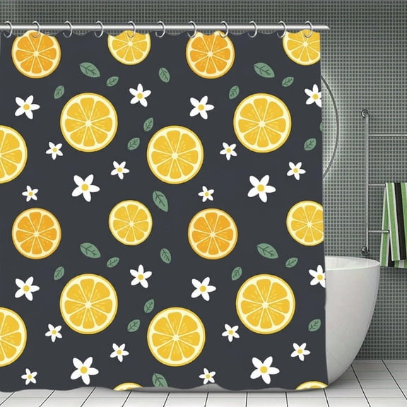 Lemon & Blossom Pattern Print Shower Curtain,Modern Fabric Waterproof Shower Curtain Set with Hooks 70.8×70.8Inch (180×180cm)