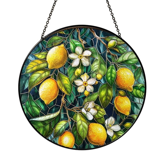 Lemon Blossom Tree Stained Glass Style Suncatcher – Decorative Window Art