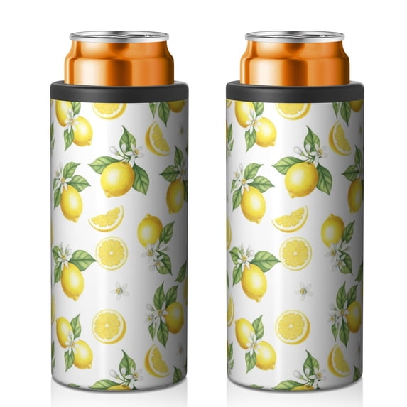 Witite Pattern Lemon and Blossom White Pattern 12oz Can Cooler 1 Pack, Vacuum ...