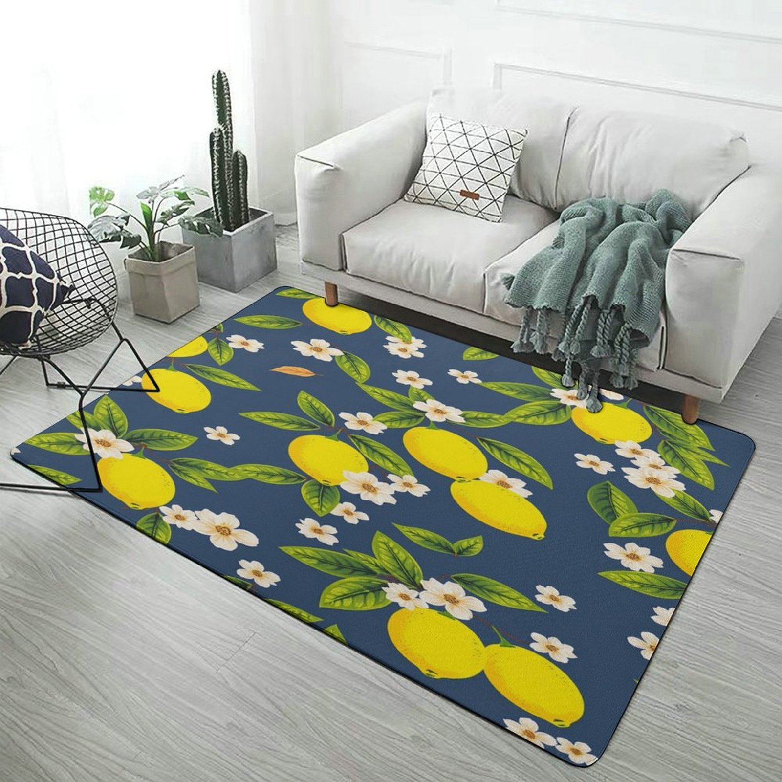 Lemon Blossoms And Leaves Pattern Rug Non-Slip Floor Carpet for Living ...