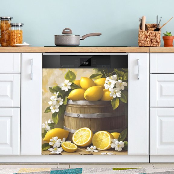 Lemon Blossoms Dishwasher Magnet Cover Reuseable Refrigerator Magnet Cover Decal Kitchen Fridge Microwave Stickers Hoilday Party Decor 23 x 26 inch