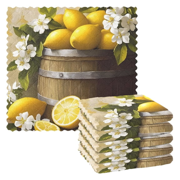 Lemon Blossoms Kitchen Cloth Dish Towels for Drying Washing Absorbent Dish Rags Reusable soft kitchen dishcloth set 6 Pack