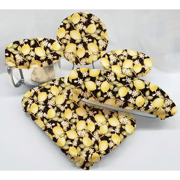 Lemon Blossoms Reusable Fabric Bowl and Casserole Pan Covers by Penny's Needful Things (3 Bowl Covers)