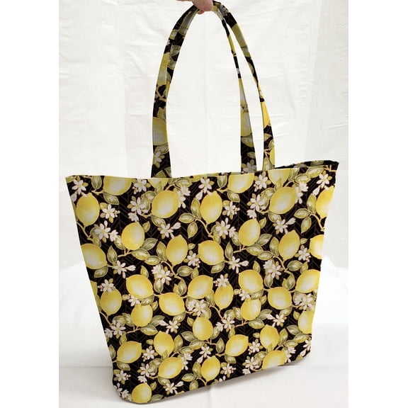 Lemon Blossoms Tote Bag (Large Oval Tote)