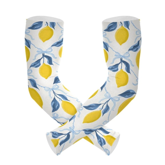 Lemon Blue Bow Pattern UV Protection Cooling Arm Sleeves, Compression Sun Sleeves for Men Women Sports