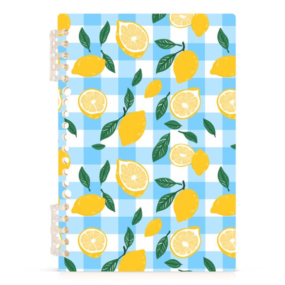 Lemon Blue Checkboard Pattern A5 Notebook Refillable 60 Sheets Detachable Ring Binder PP Cover Journal
