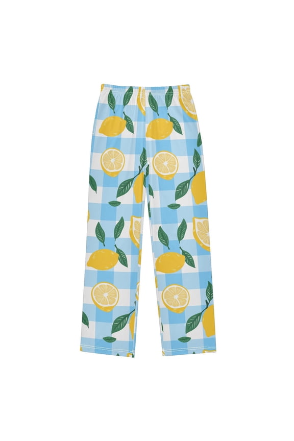 Lemon Blue Checkboard Pattern Pajama Pants Soft Lightweight Lounge Pants Bottoms Sleep Pants Warm Comfy