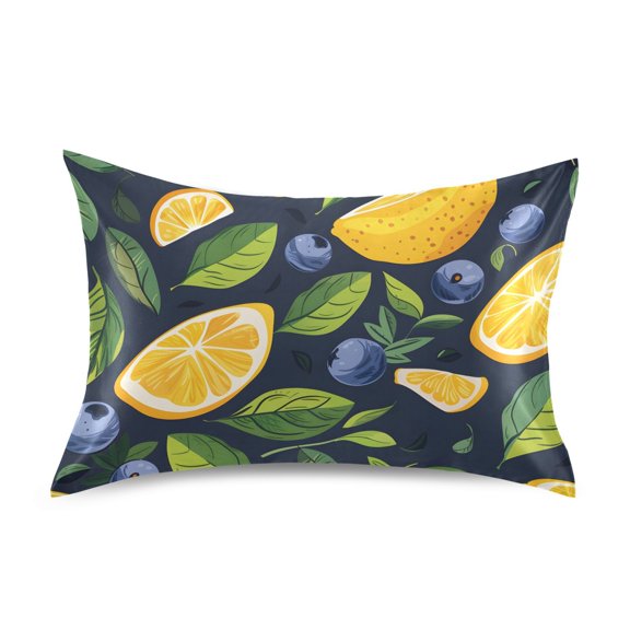 Lemon Blueberry Pillowcases Soft Satin Pillow Covers Decorative Rectangle Envelope Closure for Women Men