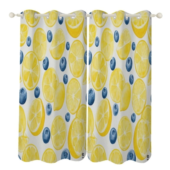 Lemon Blueberry Print_1 2pcs Blackout Curtains For Living Room Bedroom Grommet Top Window Set for Left And Right Biparting Open