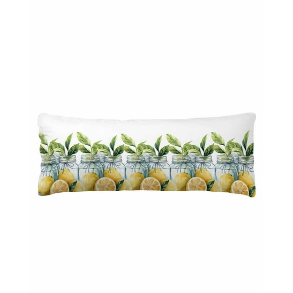 Lemon Body Pillow Cover 20 x 60 Inch Decorative Pillow Cover Summer Watercolor Fruit Green Leaf in Vase Lumbar Pillowcase Seasonal Rectangle Cushion Case for Couch Sofa Bed Living Room