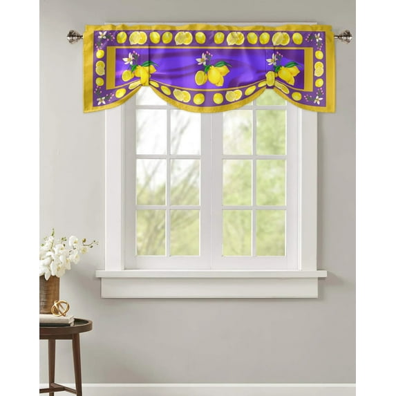 Lemon Border Purple Texture Window Valance Curtain Kitchen Cafe Short Curtains Living Room Tie-Up Valance Curtain