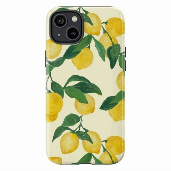 Lemon Botanical Phone Case Fresh Yellow Fruit Design with Green Leaves | Italian Summer iPhone Case, Citrus Aesthetic Cover for iPhone 16 15 14 13 12 11 Pro Max