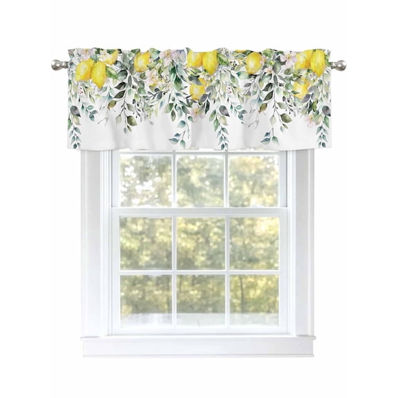 Lemon Botanical Plant Eucalyptus Leaves Sage Green Valances Curtain Kitchen Rod Pocket Short Panels Window Treatment Topper Curtains for Living Bedroom 1 Panel 54x18 inch