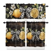 Lemon Bow Kitchen Curtains Valances and Tiers Set of 3 Spring Fruit Tier Curtains and Valance Rod Pocket Valance Curtains Set for Kitchen Bathroom Small Windows 27.5"W x 36"L (Pack of 3)