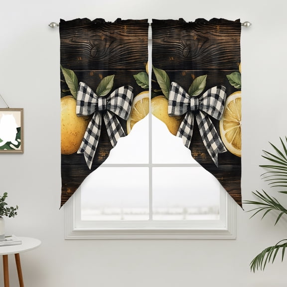 Lemon Bow Swag Curtain Valance for Windows, Spring Fruit Window Treatments Short Swag Topper for Kitchen Windows Bathroom Bedroom, 36"x36"