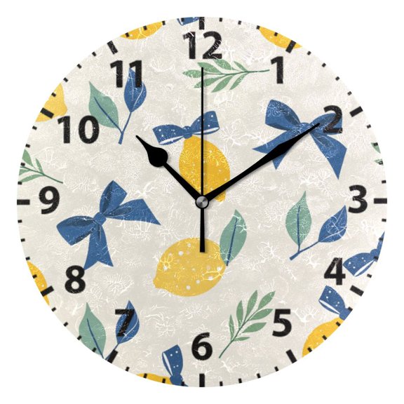 Lemon Bow Wall Clock 10in Round Artistic Oil Painting Home Decor Desk Table Clock