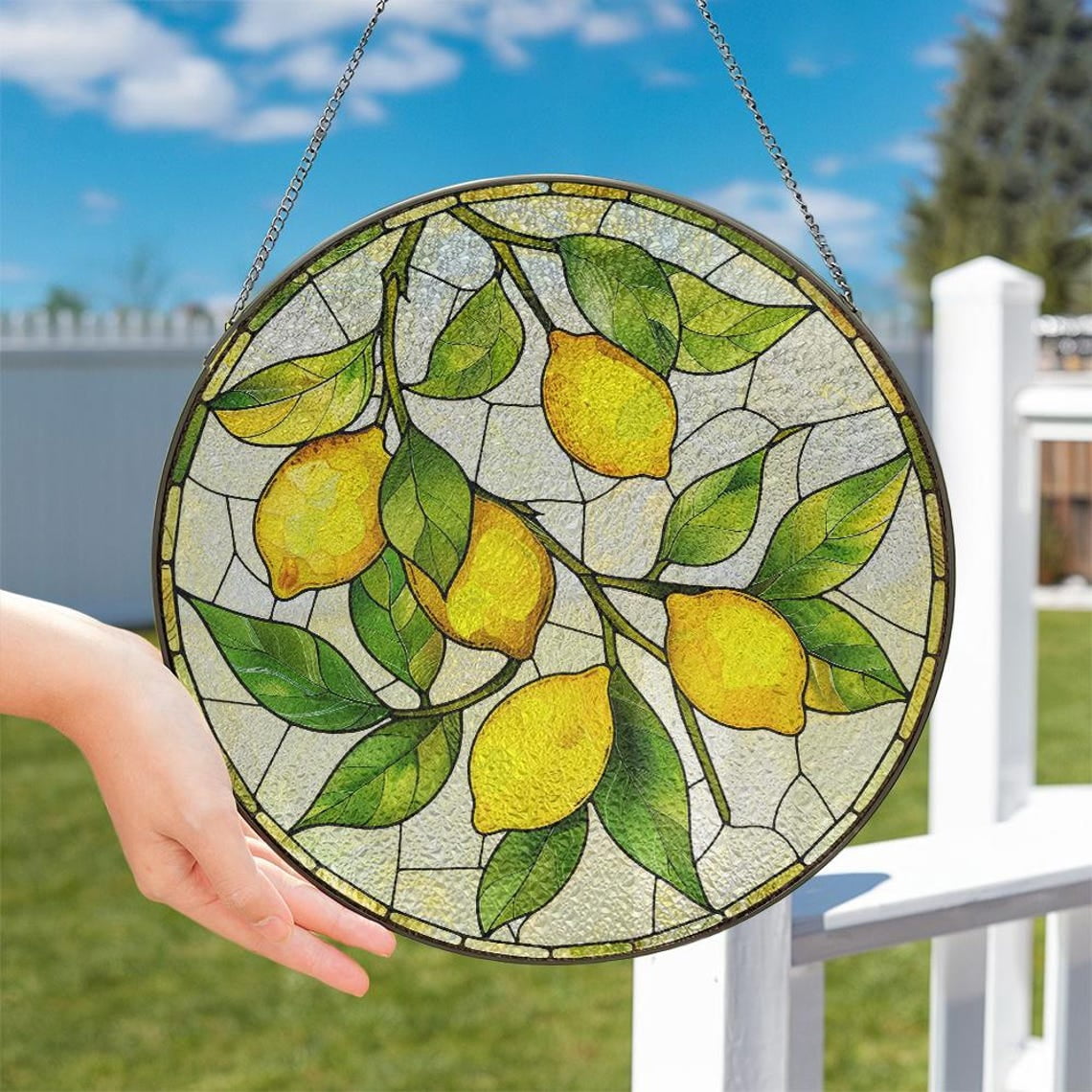Lemon Branch Glass Suncatcher, Yellow Corner Branch Window Decor v2, 3. ...