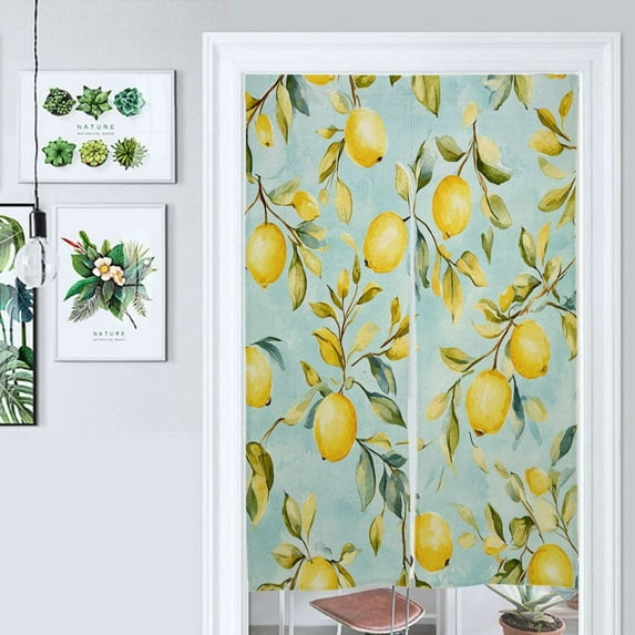 Lemon Branch Watercolor Pattern Door Curtain Nordic Living Room DoorCurtain Porch Partition Curtain Kitchen Rative Half Curtain