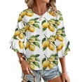 thumbnail image 1 of Lemon Branch Women's V-Neck Blouse With 3/4 Ruffled Bell Sleeves Casual Top Ladies Blouses, 1 of 7