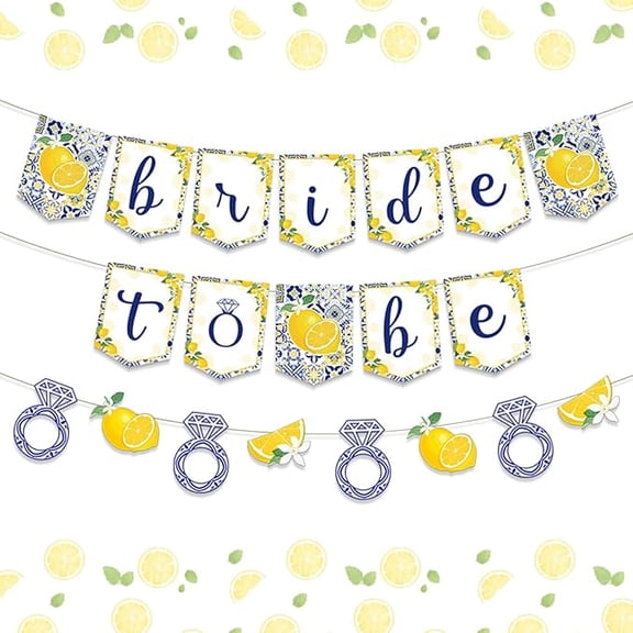 Lemon Bridal Shower Decorations - Yellow and Blue Bride To Be Banner, Diamond Ring Garland, Fruit Theme Bachelorette Party Decorations