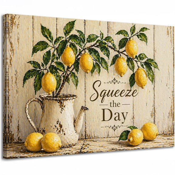 Lemon Canvas Wall Art, Citrus Kitchen Decor, Farmhouse Rustic Fruit Print, Bright Summer Wall Painting
