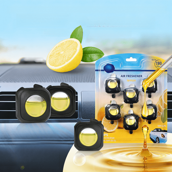 Lemon Car Fragrance Vent Clip Air Freshener 6-Pack 4ml Each for Cars Trucks SUVs Bright Zesty Citrus Scent Refreshes Interior Eliminates Odors Energizing Aroma for Daily Driving Road Trips Commuting