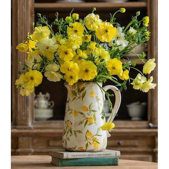 Lemon Ceramic Vase with Handle Ice Glazed Crack Finish Large Pitcher