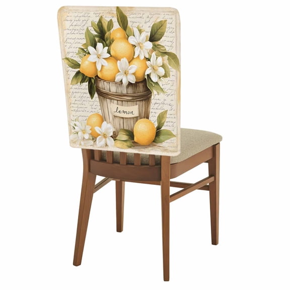 Lemon Chair Back Covers Set of 4, Watercolor Fruit Vintage Removable Dining Seat Cover Washable Kitchen Chair Slipcovers Protective for Party Festival Decoration 19x20in