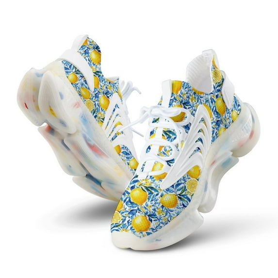 Lemon Chinoiserie Blue Walking Shoes for Men Woman Lightweight Tennis Fashion Elastic Sports Shoes Cushion Basketball Shoes