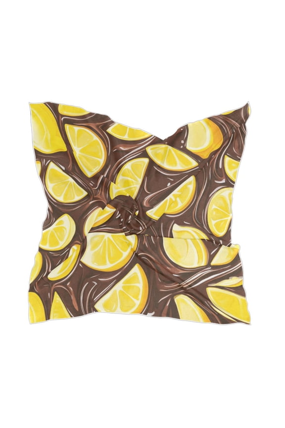 Lemon Chocolate Pattern Square Silk Scarf, 23.6223.62in Polyester Simulated Silk Satin Scarf Tops for Women Head Wraps Shirt Bandana Curly Hair Tie Headband Headscarf