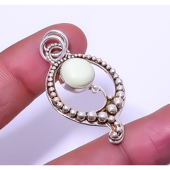 Lemon Chrysophrase Gemstone 925 Sterling Silver Handmade Bali Pendant 1.68" A324, Beautiful Jewelry For Woman, New Year Sale, Valentin's Day Gift