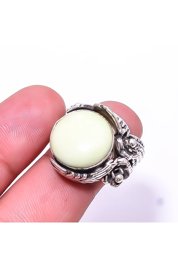 Lemon Chrysoprase -Australia 925 Sterling Silver Ring s.7.5, Mint Green Lemon Chrysoprase Ring R_8064_304_13