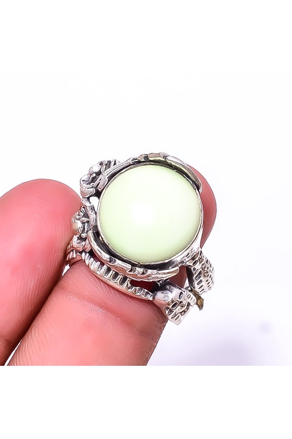 Lemon Chrysoprase -Australia 925 Sterling Silver Ring s.7.5, Mint Green Lemon Chrysoprase Ring R_8064_304_8