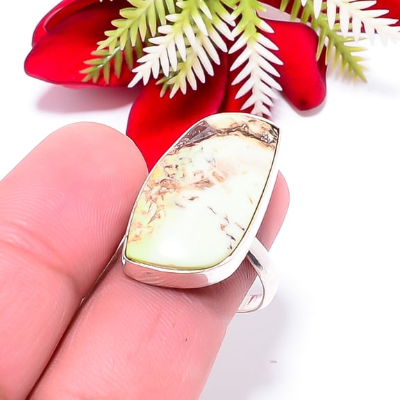 Lemon Chrysoprase - Australia Gemstone 925 Sterling Silver Ring S.10 R73