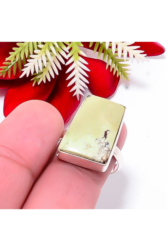 Lemon Chrysoprase - Australia Gemstone 925 Sterling Silver Ring S.8 R12