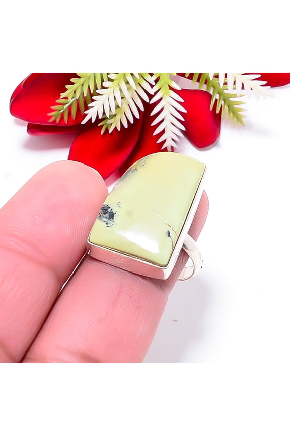 Lemon Chrysoprase - Australia Gemstone 925 Sterling Silver Ring S.9.5 R51