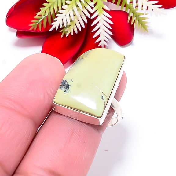 Lemon Chrysoprase - Australia Gemstone 925 Sterling Silver Ring S.9.5 R51
