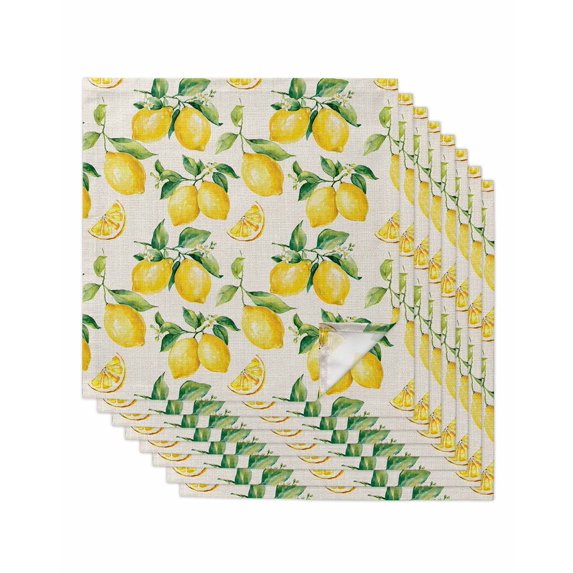 Lemon Cloth Napkins Set of 8 Reusable Dinner Napkins, Farmhouse Fruit Rustic Country Summer Plant Cocktail Napkin Washable Table Napkins for Wedding/Holiday Party/Baby Shower 20"x20"