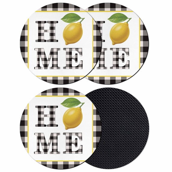 Lemon Coasters Set of 4, Absorbent Coasters for Drinks, Summer Botanical Black White Plaid Pastoral Coaster for Desk Coffee Table Protection, Home Decor House Warming Gifts 4"