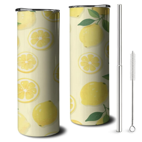 Lemon Coffee Tumbler with Lid Straw Insulated Leakproof Travel Cups Decorative Thermal Insulated 20 oz Coffee Mug for Home Office Supplies Birthday Christmas