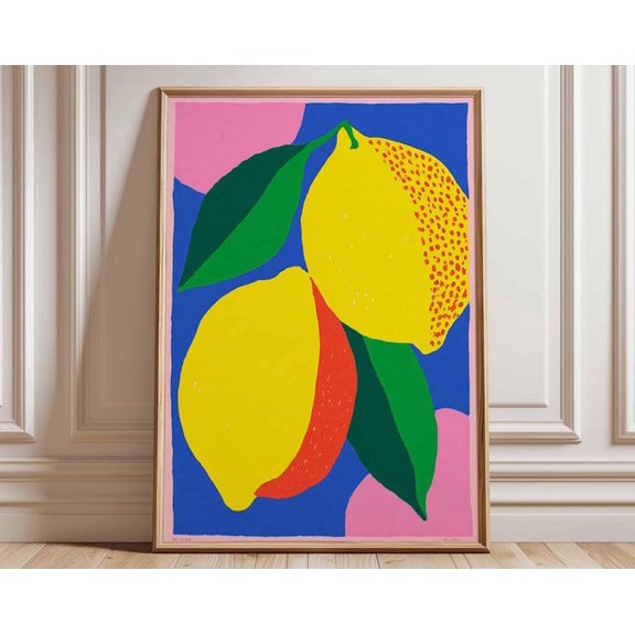 Lemon Colorful Fruit Italian Limone Summer Coastal Wall Art Print, Unframed Paper Poster 11x14in