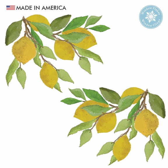 Window Flakes Watercolor Lemon Corners Set of 2 - Reusable Static Cling Window Decals