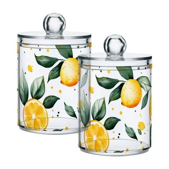 Lemon Cotton Swabs Cans Translucent Plastic Canisters Dustproof Lid for Bathroom Storage