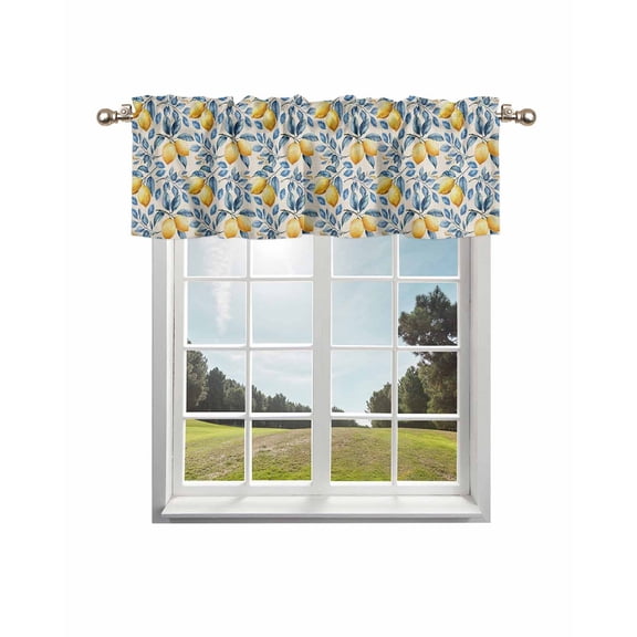 Lemon Curtain Valance for Windows/Living Room/Kitchen/Bathroom/Café, Short Rod Pocket Tier Curtain Window Treatment Panel Spring Summer Pastoral Fruit Leaf Branch Topper Curtain 42''x12''