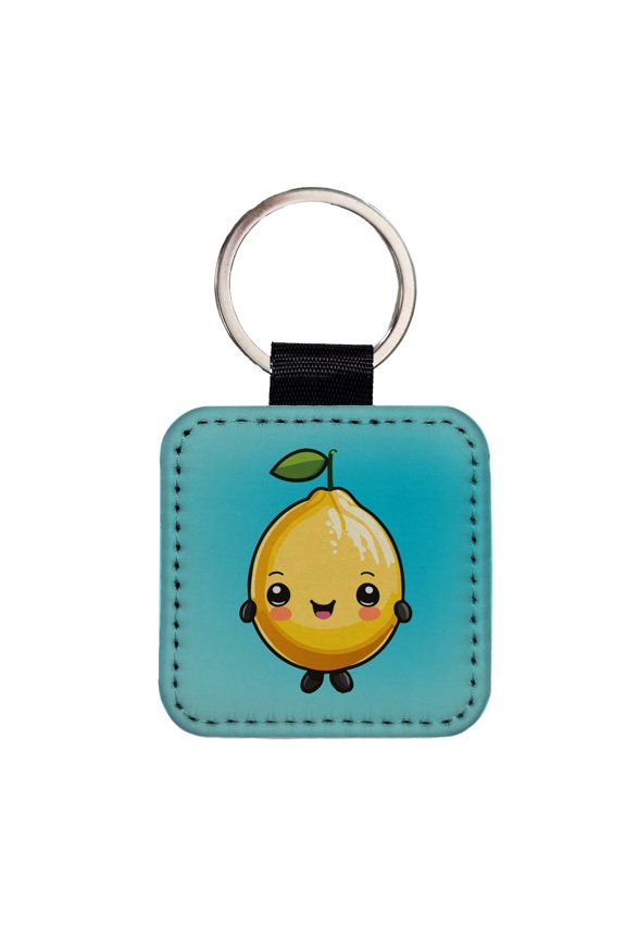 Lemon Cute Chibi Kawaii Faux Leather Square Keychain