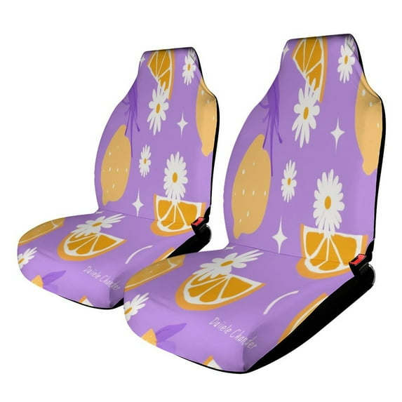 Lemon Daisy Purple Print Car Seat Covers,Universal Auto Front Seats Protector Fits for Car,SUV Sedan,Truck
